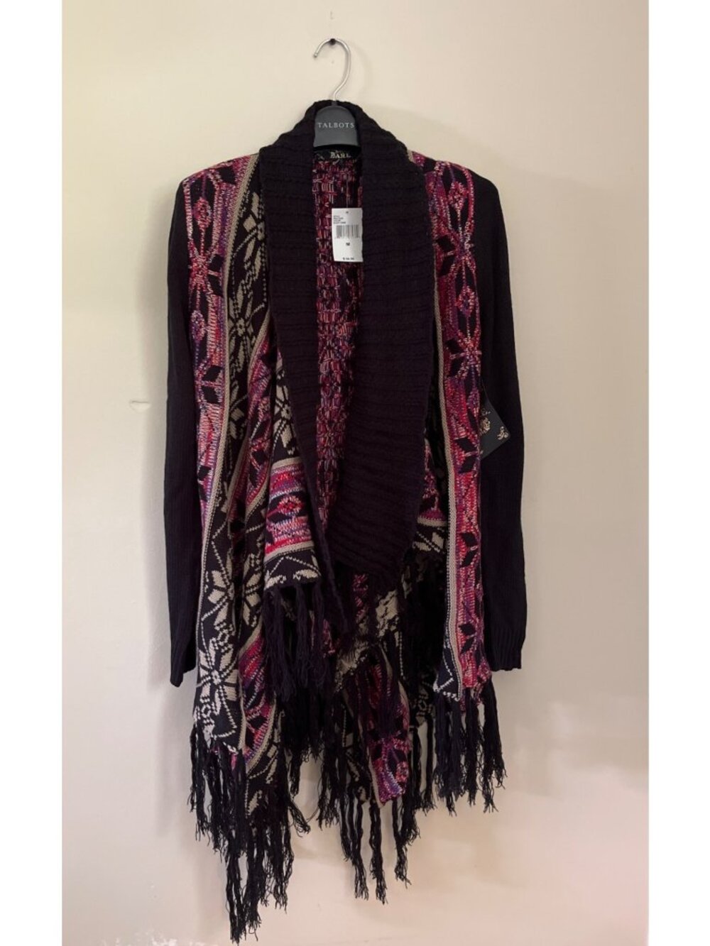 NWT Don't You Dare Women Medium Sweater Cardigan Shawl Collar Fringes
